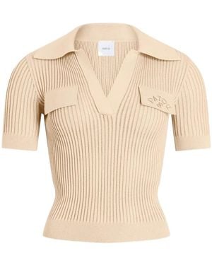Patou Ribbed Polo Knitted Top - Natural
