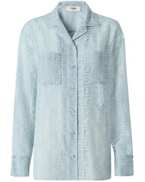 Fendi Long Sleeved Pattern Printed Shirt - Blue
