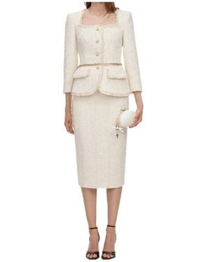 Self-Portrait Cream Boucle Tailored Chain Midi Dress - Natural