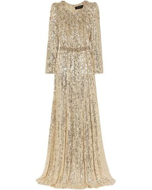Jenny Packham Embellished Sequin Tulle Evening Gown - Natural