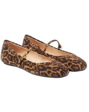 Gianvito Rossi Carla Leopard-Print Suede Ballet Flats - Brown