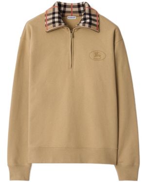 Burberry Check Collar Half-Zip Sweatshirt - Natural