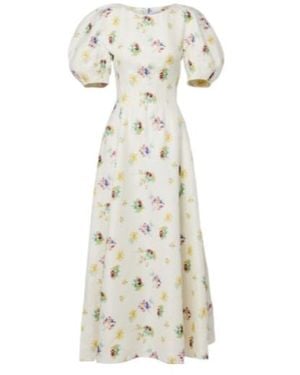 Gabriela Hearst Ranya Puff-Sleeve Linen Maxi Dress - White