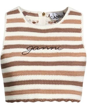 Ganni Crochet-Knit Tops - Natural