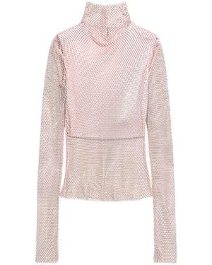 Sportmax Embellished High Neck Long-Sleeved Top - Pink