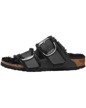 Birkenstock Arizona Big Buckle Shearling Sandals - Black