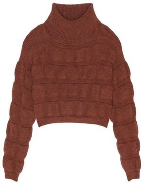 Saint Laurent Cropped Turtleneck Jumper - Brown