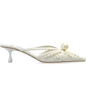 Jimmy Choo Sana Embellished Criss-Cross Strap Mules - White