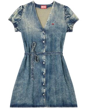 DIESEL Puff-Sleeves Buttoned-Front Mini Day Dress - Blue