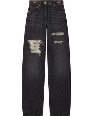 Versace Distressed Straight-Leg Jeans - Black