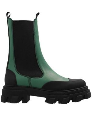 Ganni Color Blocked Round Toe Ankle Boots - Green