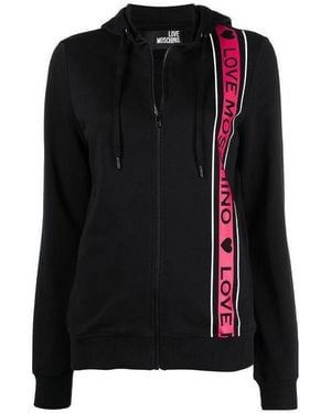 Moschino Logo Printed Zipper Casual Jacket - Black