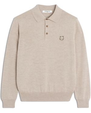 Maison Kitsuné Maison Kitsuné Fox Head Patch Fine-Knit Polo Shirt - Natural