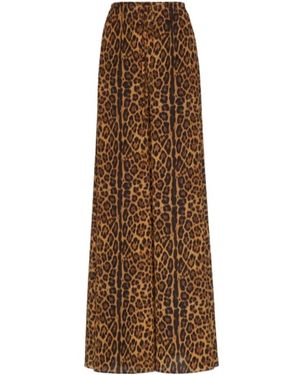 Valentino Leopard Print Crepe Chine Casual Trousers - Brown