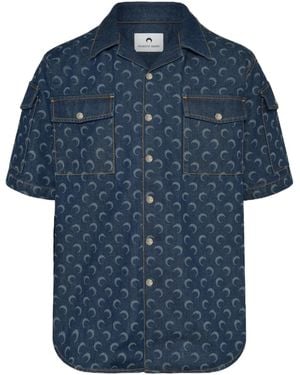 Marine Serre Denim Loose Short Sleeves Shirt - Blue