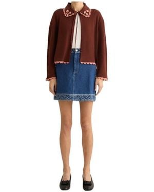 Bode Rookie Long-Sleeved Wool Knit Cardigan - Blue