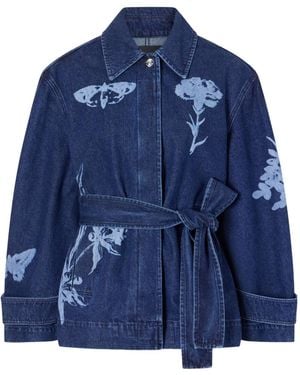 Erdem Belted Laser-Printed Denim Jacket - Blue