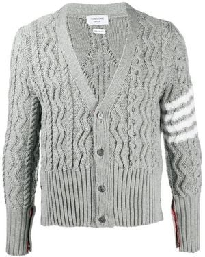 Thom Browne 4-Bar Aran Cable Knit Cardigan - Grey