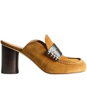 JW Anderson Calf Suede Penny Loafer Mules - Brown