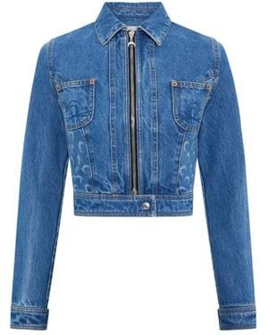 Marine Serre Cropped Moon-Pattern Denim Jacket - Blue