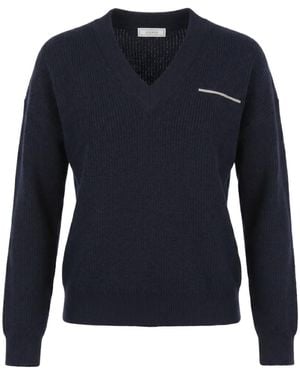 Peserico V-Neck Jumper - Blue