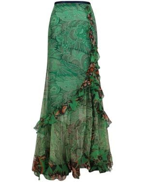 Etro Ruffled Floral Long Skirt - Green