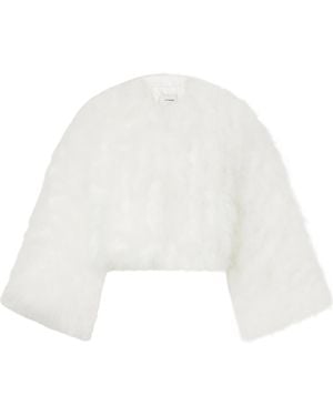Yves Salomon Cropped Feather-Trimmed Satin Cape - White