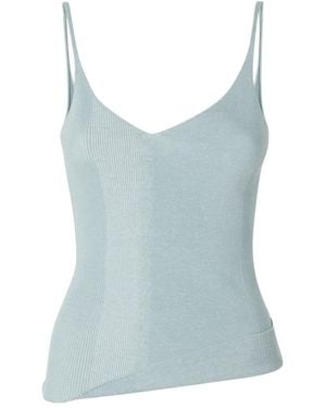 Fendi Asymmetric-Hem Ribbed-Knit Top - Blue