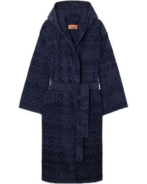 Missoni Belted Striped Cotton-Terry Robe - Blue