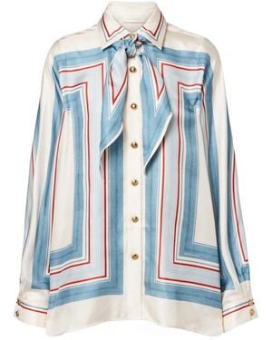 Zimmermann Striped Scarf-Detail Silk Shirt - Blue