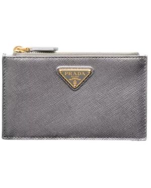 Prada Triangle-Logo Zip-Fastening Leather Card Holder - Gray