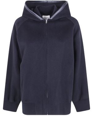Semicouture Double Wool Hooded Bomber Jacket - Blue