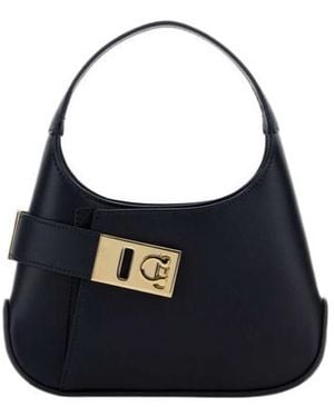 Ferragamo Ferragamo Logo Plaque Gancini Buckled Hobo Bag - Blue