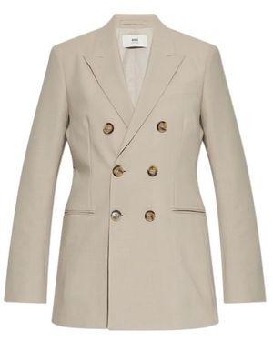 Ami Paris Double-Breasted Blazer - Natural