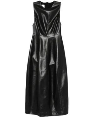 Nanushka Crew-Neck Fluted-Hem Midi Dress - Black
