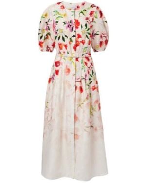 Gabriela Hearst Ignis Floral Linen Midi Dress - White