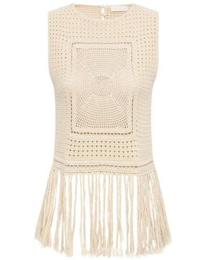 Zimmermann Indra Fringe-Trim Tank Top - Natural