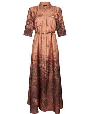 Liu Jo Printed Belted Shirt Maxi Dress - Brown