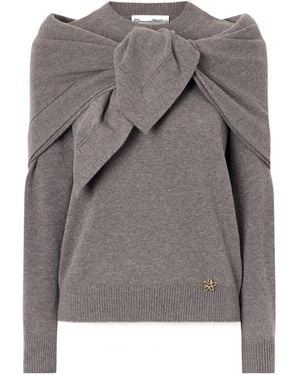 Oscar de la Renta Scarf-Detailed Cashmere Jumper - Grey