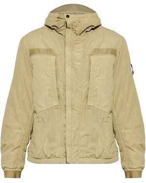 Stone Island Logo Patch Hooded Jacket - Natural