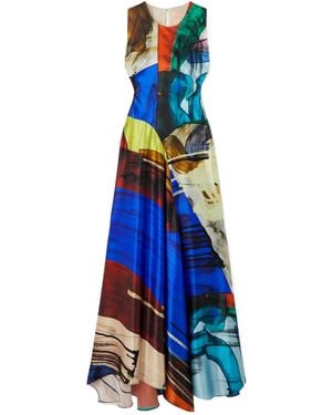 ROKSANDA Printed Silk-Satin Maxi Dress - Blue