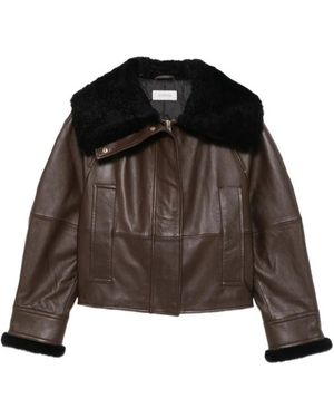 Sportmax Long-Sleeved Leather Jacket - Brown