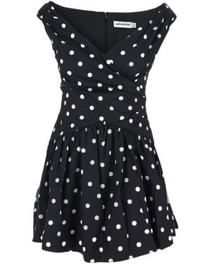Self-Portrait Dress With All-Over Polka Dot And Flared Skirt - Black