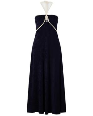 Johanna Ortiz Cut-Out Cotton-Terry Halterneck Maxi Dress - Blue