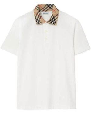 Burberry Check Collar Cotton Polo Shirt - White