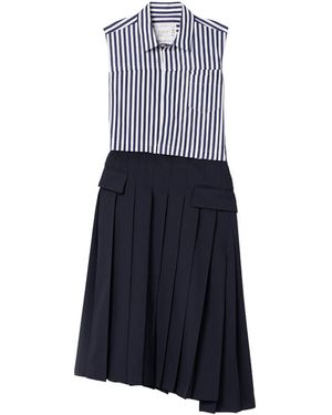 Sacai Striped Asymmetrical Dress - Blue