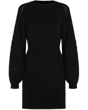 Twinset Floral-Embroidered Pointelle-Knit Mini Dress - Black