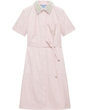 Prada Embroidered Poplin Shirt Dress - Pink