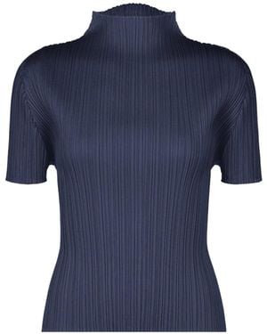 Pleats Please Issey Miyake Pleats Please Issey Miyake September Short-Sleeved High Neck Top - Blue