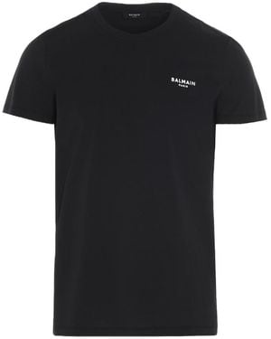 Balmain Logo Embroidered Crewneck T-Shirt - Black